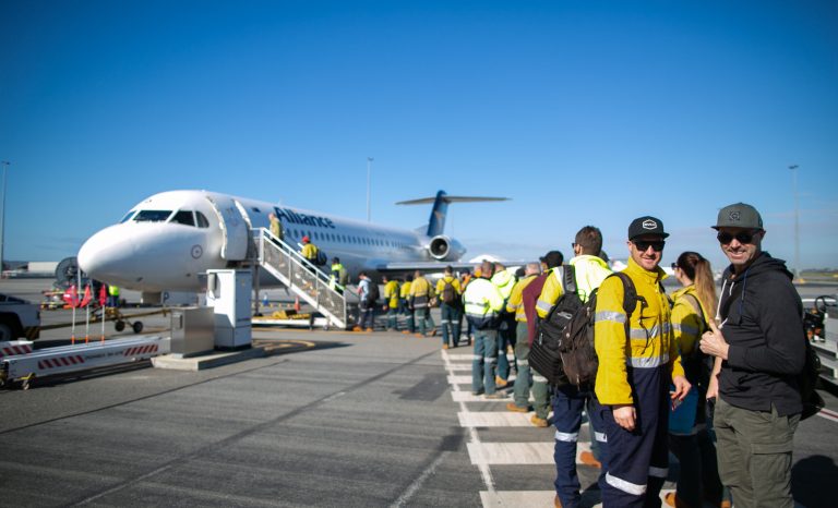 Fly,In,Fly,Out,Construction,Site,Miner,Workers,Queuing,Up